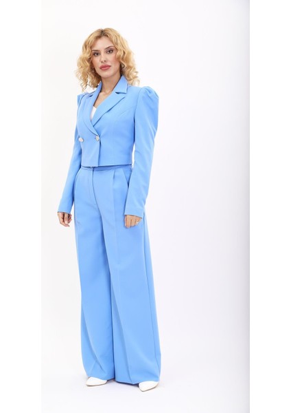 Drape Ceket & Yüksek Bel Bol Paça Pantolon Takım-Gökyüzü fiyatları