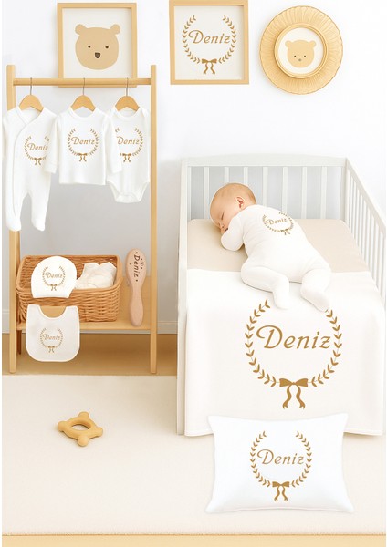 Kız Erkek Bebek %100 Pamuk Isime Özel Organik Baskılı Hastane Çıkışı Isimli Fırca Hediye Set STL7090