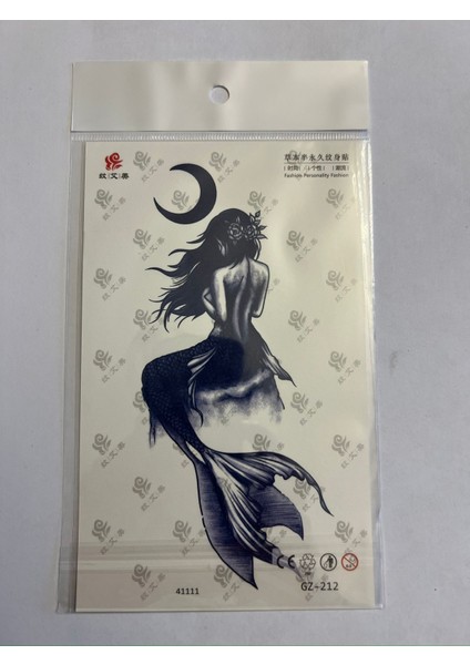 Deniz Kızı 18X11 cm 1 Aylık Yarı Kalıcı Yapıştırma Geçici Dövme