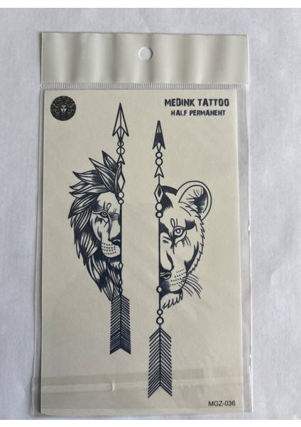 Çift Aslan 18X11 cm Yarı Kalıcı Hayalet Geçici Dövme Yapıştırma Dövme