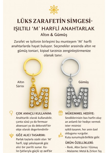 Işıltılı ‘m’ Harfli Anahtarlık – Lüks ve Anlamlı Bir Dokunuş