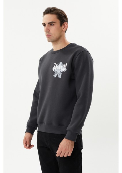 Esw 2757-D Black Sırt Baskılı Bisiklet Yaka Şardonlu Erkek Kalın Sweat Siyah modelleri