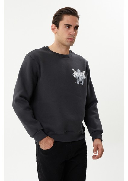 Esw 2757-D Black Sırt Baskılı Bisiklet Yaka Şardonlu Erkek Kalın Sweat Siyah fırsatları