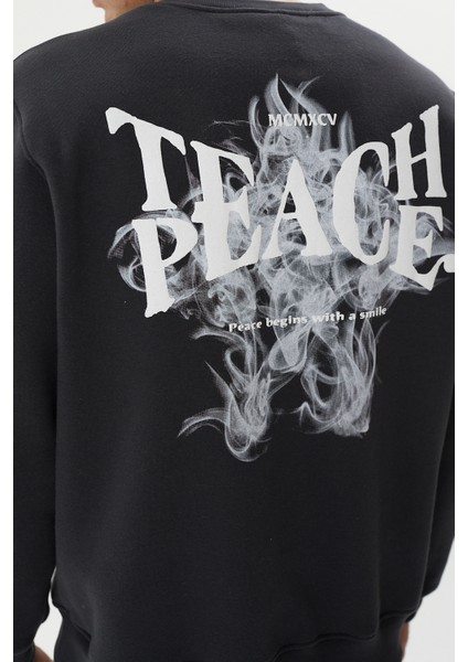 Esw 2757-D Black Sırt Baskılı Bisiklet Yaka Şardonlu Erkek Kalın Sweat Siyah indirimleri