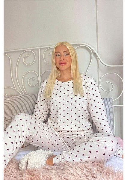Beyaz Altus Desenli Uzun Kollu Waffle Örme Kadın Pijama Takımı fiyatları