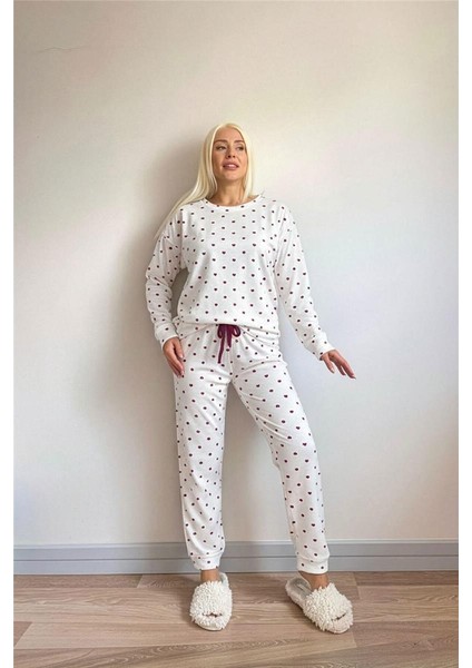 Beyaz Altus Desenli Uzun Kollu Waffle Örme Kadın Pijama Takımı indirimleri