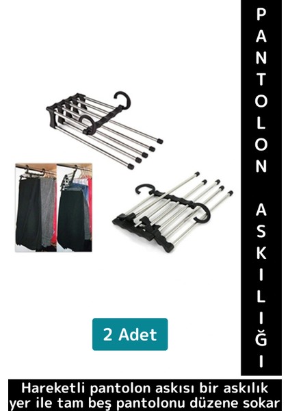 Kompakt Yer Tasarrufu Kemer Pantolon Eşarp Gardırop Dolap 5 In 1 Hareketli Pantolon Askılığı 2 Adet