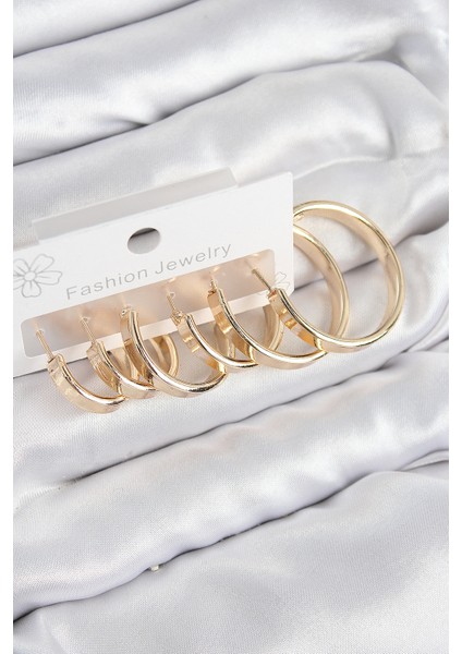Pirinç Halka Model Gold Renk Kadın Set Küpe