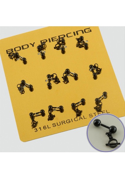 Siyah Renkli Sallantılı Çelik Piercing 1 Adet