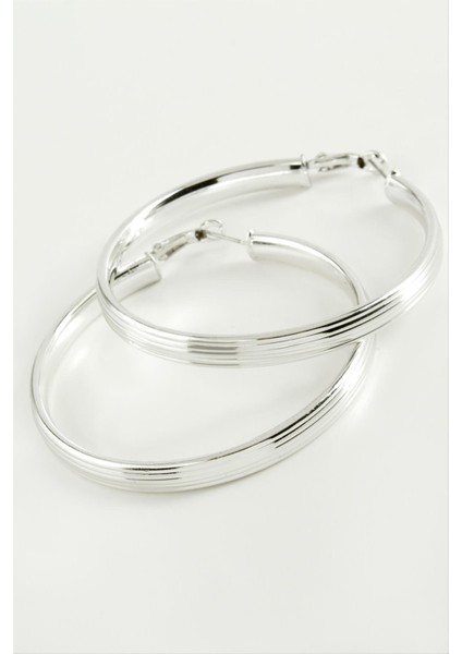 Wizard Çizgili Halka Küpe 6 Cm-Gümüş Rengi fiyatları