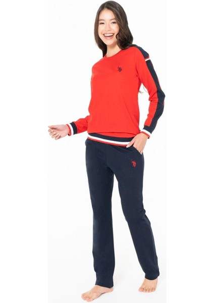 20116B Kadın Kırmızı Yuvarlak Yaka Uzun Kollu Pijama Takımı fiyatları