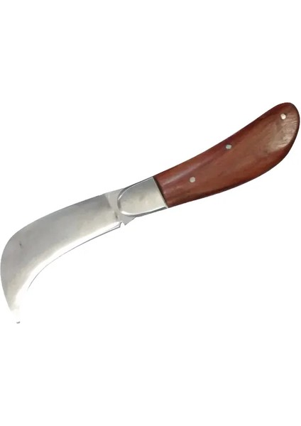 Bursa Çelik Eğri Bağ / Kablo / Aşı Çakısı, Ahşap Saplı - 22 cm