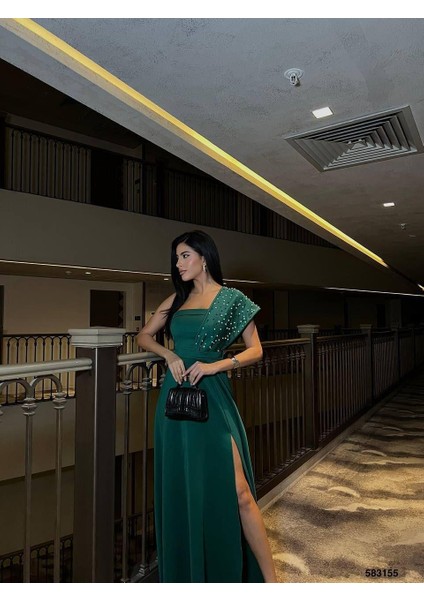 Tek Omuz Gece Elbisesi 583155 Zümrüt fiyatları