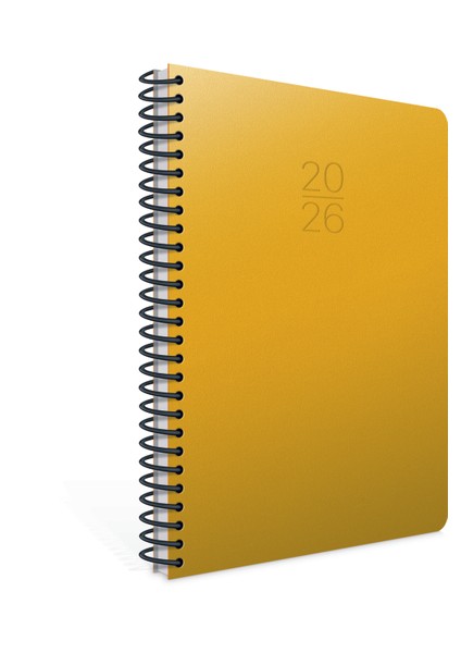 2026 407-SEK Plastik Spiralli - Sert Kapak 17X24 Günlük Beyaz Ajanda Sarı