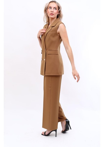 Blazer Yelek & Bol Paça Pantolon-Camel fiyatları