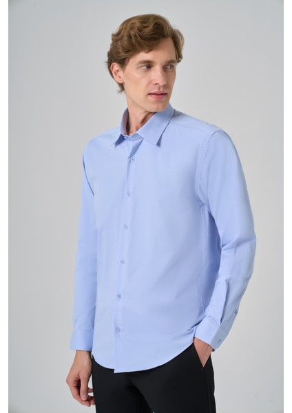 Erkek A. Mavi Slim Fit Sert Yaka Gömlek fiyatları