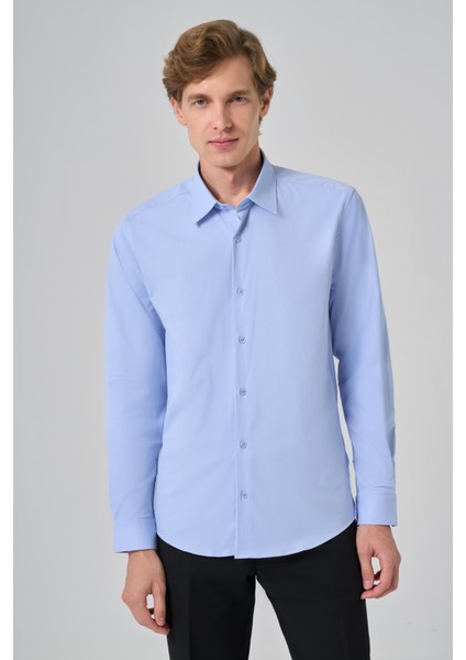 Erkek A. Mavi Slim Fit Sert Yaka Gömlek modelleri
