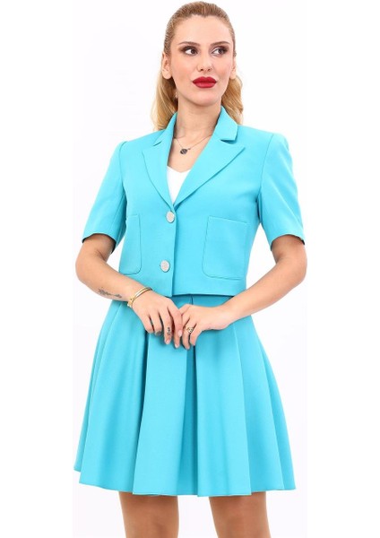 Erkek Yaka Kısa Ceket-Turkuaz