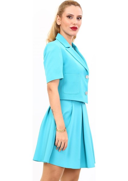 Erkek Yaka Kısa Ceket-Turkuaz indirimleri