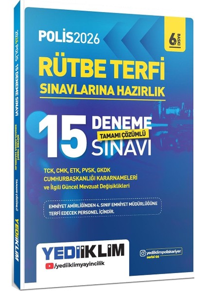 Yediiklim 2026 Polis Rütbe Terfi Sınavlarına Hazırlık Tamamı Çözümlü 15 Deneme Sınavı