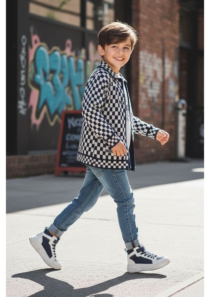 Damalı Triko Hırkalı Erkek Çocuk 3 lü takım - Lacivert fiyatları