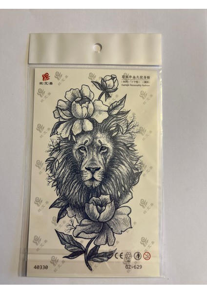 Çiçekli Aslan 18X11 cm 1 Ay Kalıcı Kalıcı Geçici Dövme Yapıştırma Dövme