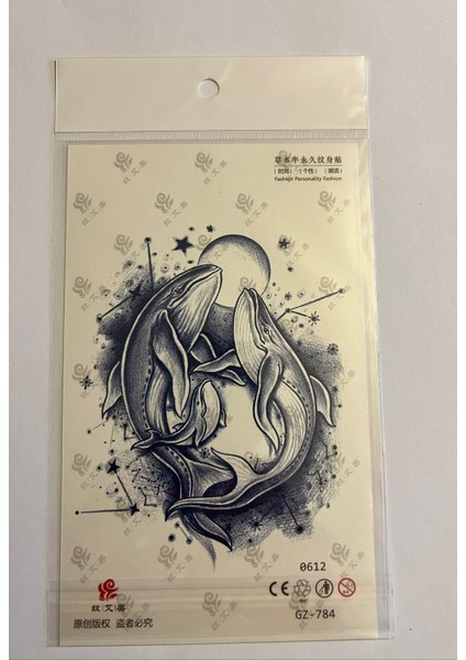 Balinalar 18X11 cm 1 Ay Kalıcı Geçici Dövme Yapıştırma Dövme