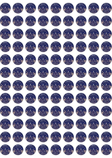 Yılbaşı Çam Temalı Mutlu Yıllar Sticker Seti, Yeni Yıl Hediye&paket Etiketi, 108 Adet, 33X33MM, Mavi