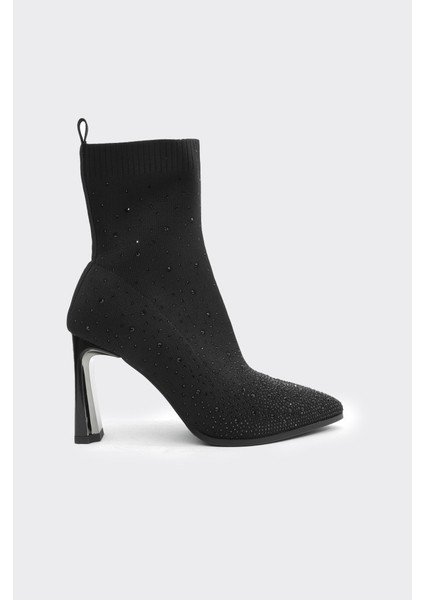 Topuklu Taş Aksesuarlı Streç Kadın Bot