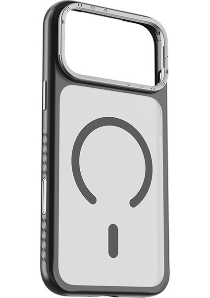 iPhone 17 Pro Uyumlu Kılıf M-Safe Şarj Özellikli Metal Kamera Standlı Lenyes CK226 Pc Kapak Siyah