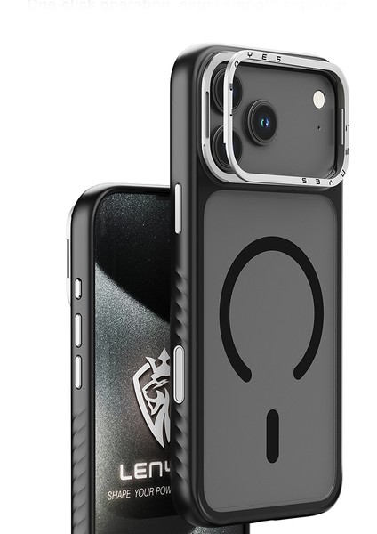iPhone 17 Pro Uyumlu Kılıf M-Safe Şarj Özellikli Metal Kamera Standlı Lenyes CK226 Pc Kapak Siyah fiyatları