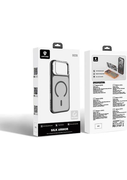 iPhone 17 Pro Uyumlu Kılıf M-Safe Şarj Özellikli Metal Kamera Standlı Lenyes CK226 Pc Kapak Siyah indirimleri