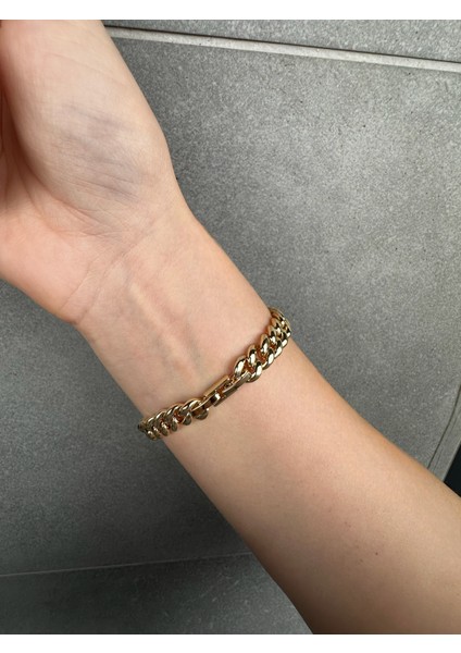 Vıp Seri 14K Gold Renk Çelik Bileklik- Rodyum Kaplama, Kararma Yapmaz, Lüks Zincir Model fırsatları