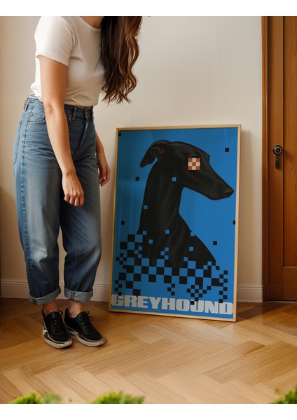 Digital Greyhound Poster - Doğal Ahşap Çerçeveli Tablo