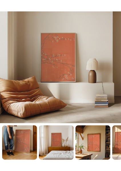 Botanical Terracotta Blossom Poster - Doğal Ahşap Çerçeveli Tablo