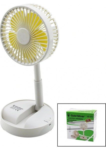 Masa Üstü Vantilatör USB Şarjıl Katlanır Fan=13.6cm - Uzayan AYAK=11-16CM 180 Derece Telefonluklu GS-275 (4887)