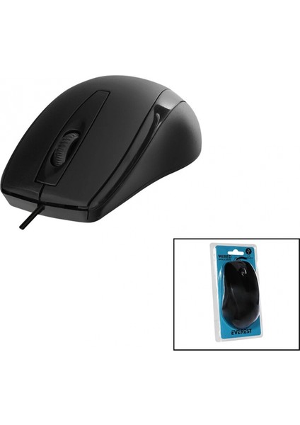 Everest SM-207B Kablolu USB Siyah Optik Mouse 1200DPI Vakumlu Ambalaj (4887)