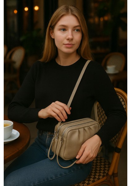 Kadın Çapraz Askılı Çok Gözlü Fermuar Detaylı Omuz Çantası fiyatları