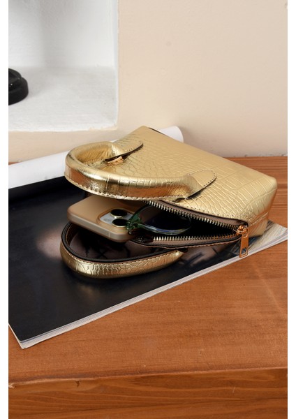 Lüks Tasarımlı Çapraz Çanta Timsah Deri Baskılı modelleri