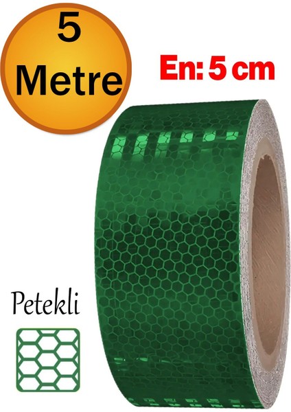 Yapışkanlı 5 Metre Koyu Yeşil Renk Şerit Bant Gece Parlayan Reflektörlü 5 cm Reflektif Ikaz Bandı.