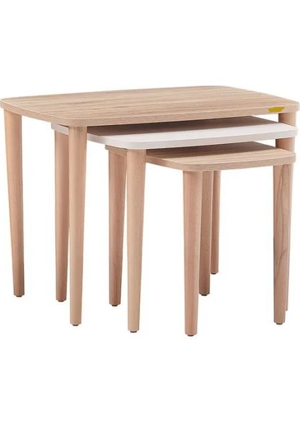 Zentto 3' Lü Zigon Sehpa 70*46 - 52*46 -35*46 cm Meşe fırsatları