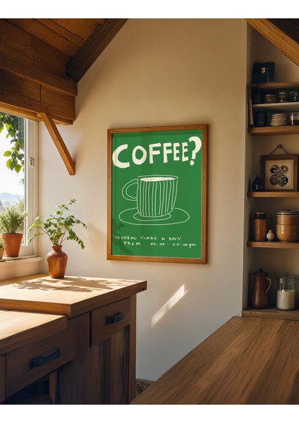 Coffee Time Poster - Doğal Ahşap Çerçeveli Tablo