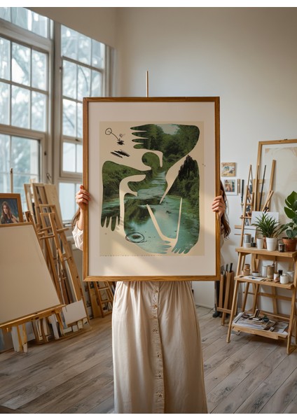 Fluid Nature Poster - Doğal Ahşap Çerçeveli Tablo