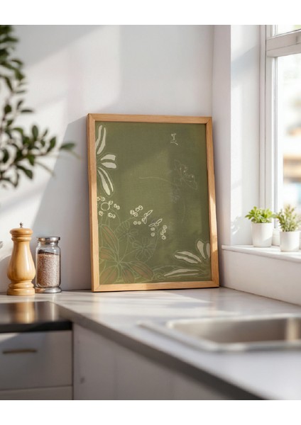 Botanical Green Harmony Poster - Doğal Ahşap Çerçeveli Tablo fırsatları