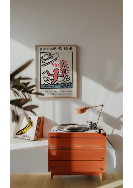 Keith Haring - Bright Hopes 3 - Doğal Ahşap Çerçeveli Tablo 3'lü Set modelleri