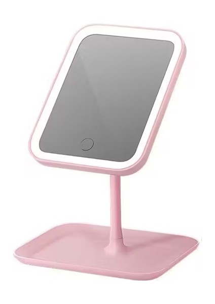 Dokunmatik LED Işıklı Makyaj Aynası | USB Şarjlı, Pembe, Ayaklı Organizer Tepsili fiyatları