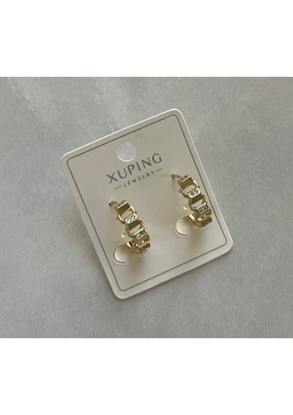 Kadın Çelik Küpe Paslanmaz Çelik Gold Küpe Taşlı Xupıng Jewelry Gold Kaplama Zincir Halka Küpe Kadın Zirkon Taşlı Kararmaz Bağlantı Desenli Huggie Lüks Takı modelleri