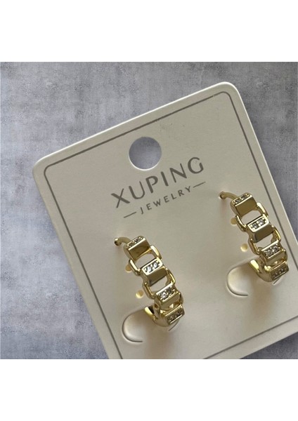 Kadın Çelik Küpe Paslanmaz Çelik Gold Küpe Taşlı Xupıng Jewelry Gold Kaplama Zincir Halka Küpe Kadın Zirkon Taşlı Kararmaz Bağlantı Desenli Huggie Lüks Takı fırsatları