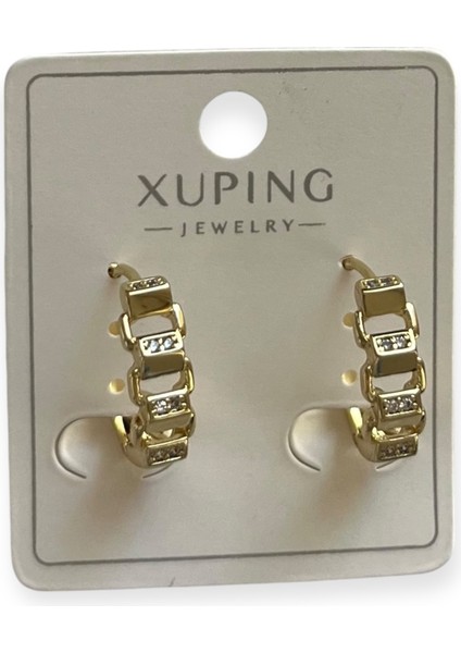 Kadın Çelik Küpe Paslanmaz Çelik Gold Küpe Taşlı Xupıng Jewelry Gold Kaplama Zincir Halka Küpe Kadın Zirkon Taşlı Kararmaz Bağlantı Desenli Huggie Lüks Takı indirimleri