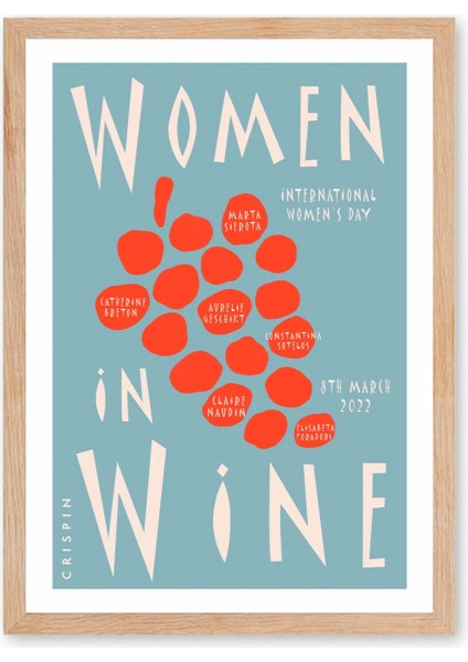 Women In Wine Poster - Doğal Ahşap Çerçeveli Tablo
